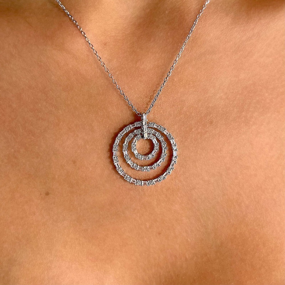 Interlocking Circle Necklace With Cz Diamonds - S… - image 1